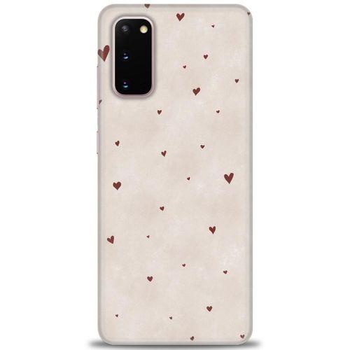 Samsung Galaxy S20 Kılıf HD Baskılı Kılıf - Kahve Kalpler + Tam Ekran Koruyucu