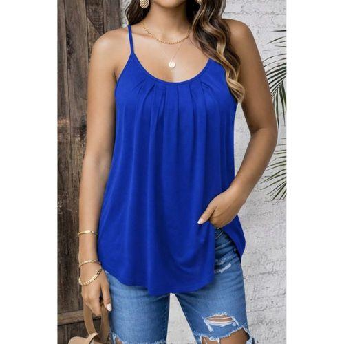 Kadın Ip Askılı Yuvarlak Yakalı Pileli Uzun Viskon Bluz