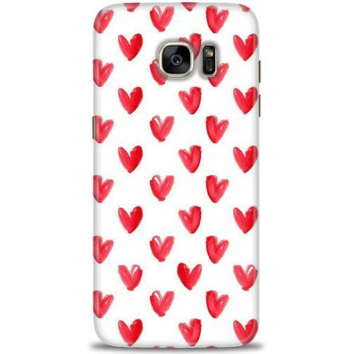 Samsung Galaxy S7 Edge Kılıf HD Baskılı Kılıf - Kırmızı Minik Kalpler + Tam Ekran Koruyucu