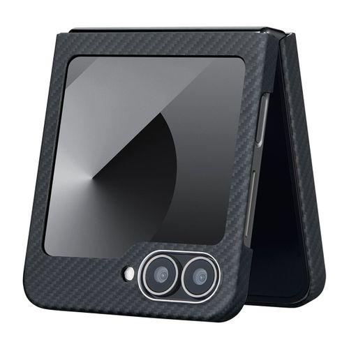 Galaxy Z Flip 6 Kılıf M-safe Şarj Özellikli 600D Aramid Fiber Pitaka Ultra-Slim Classic Serisi Black-Grey Twill Kapak