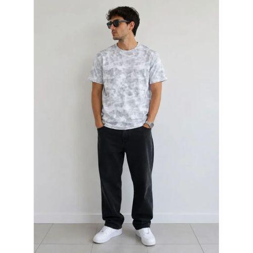 Erkek Batik Desenli Tişört Bisiklet Yaka Kısa Kol Regular Fit T-shirt - Gri