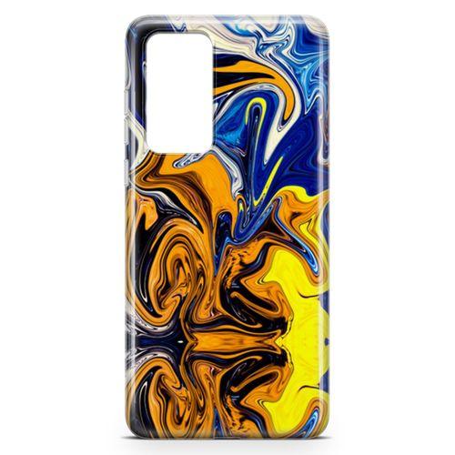 Huawei P40 Kılıf Mavi Turuncu Mermer Arka Kapak Koruma Desenli Full Koruyucu