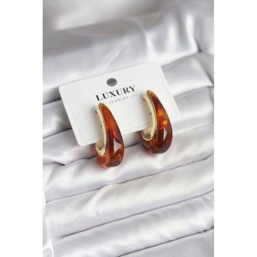 Pirinç Gold Renk Kahverengi Vintage Kadın Küpe