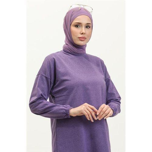 Yırtmaçlı Bisiklet Yaka Sade Basic Eşofman Spor İkili Takım - 03060.013 - Mor
