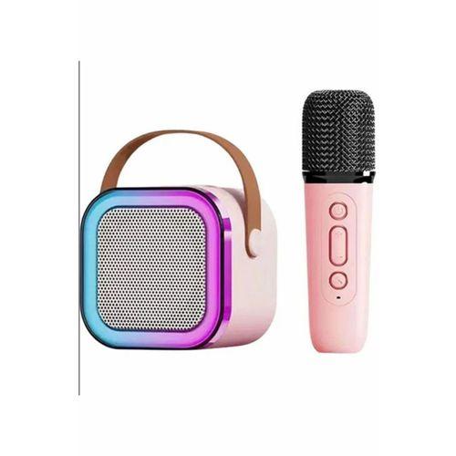 Karaoke Kablosuz Hoparlör Mikrofonlu Rgb Işıklı Bluetooth Speaker Tf Kart/usb Pembe