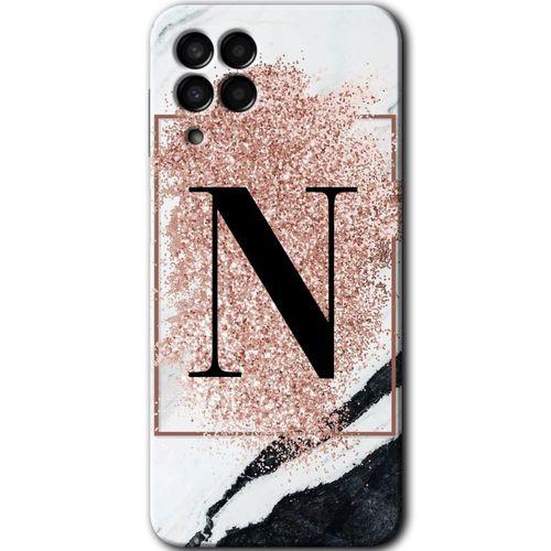 Samsung Galaxy M33 Kılıf Baskılı Kapak - Pembe Mermer Desenli N Harfi +Tam Kaplayan Mat Seramik