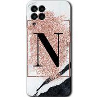 Samsung Galaxy M33 Kılıf Baskılı Kapak - Pembe Mermer Desenli N Harfi +Tam Kaplayan Mat Seramik