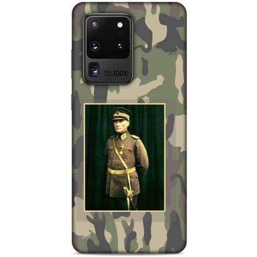 Samsung Galaxy S20 Ultra Kılıf Atatürk (13) Silikon Kap Kamuflaj