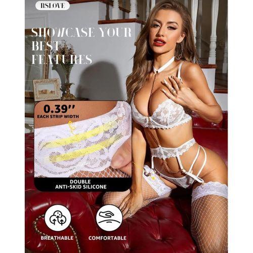 Kadın Beyaz File Silikonlu Jartiyer Çorabı