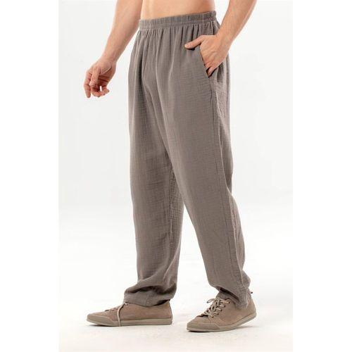 Beli Lastikli Yandan Çift Cepli Müslin Şalvar Pantolon Gri Gri