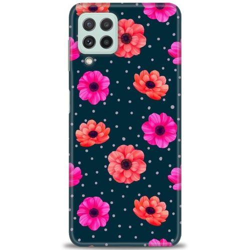 Samsung Galaxy M22 Kılıf HD Baskılı Kılıf - Puantiye ve Çiçekler + Tam Ekran Koruyucu