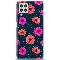 Samsung Galaxy M22 Kılıf HD Baskılı Kılıf - Puantiye ve Çiçekler + Tam Ekran Koruyucu