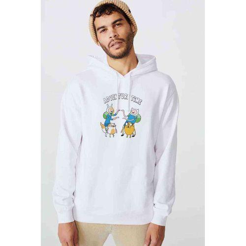 ADVENTURE TIME Baskılı Beyaz Erkek Kapşonlu Sweatshirt