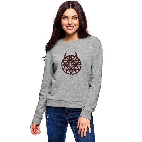 Arch Metal Rock Logo Arma Baskılı Gri Kadın Sweatshirt