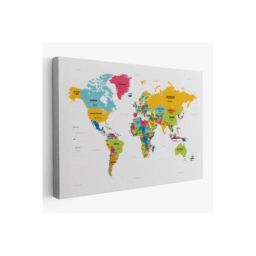Dünya Haritası Dekoratif Kanvas Tablo Ülke ve Başkentli 1543