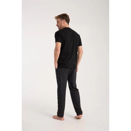 Erkek Füme Düğmeli Yaka Kısa Kol Pijama Takımı