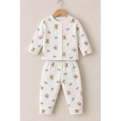 3-12 Ay Fiyonklu Ayı Baskılı Çıtçıtlı Penye Bebek Pijama Takımı