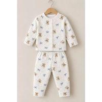 3-12 Ay Fiyonklu Ayı Baskılı Çıtçıtlı Penye Bebek Pijama Takımı