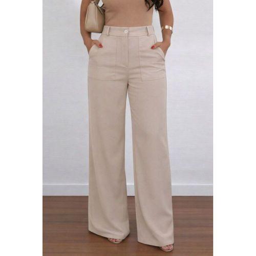 Kadın Yüksek Bel Geniş Paça Detaylı Cepli Ithal Krep Pantolon