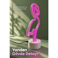 Dekoratif Flamingo Neon Lamba Pembe Işıklı Beyaz Tabanlı