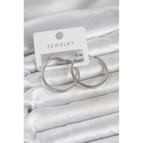 Gümüş Renk Pirinç Köşeli Kenar Halka 32 mm Kadın Küpe