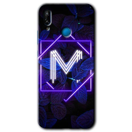 Potkal Hediye Fabrikası Huawei P20 Lite HD Baskılı Kılıf + 9D Tam Ekran Koruyucu - Dark Neon Yaprak M Harfi