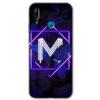 Potkal Hediye Fabrikası Huawei P20 Lite HD Baskılı Kılıf + 9D Tam Ekran Koruyucu - Dark Neon Yaprak M Harfi