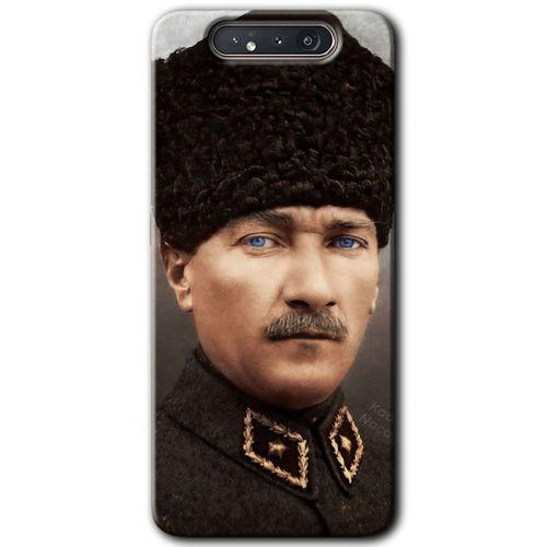 Samsung Galaxy A80 Kılıf HD Desen Baskılı Arka Kapak + Temperli Cam - Başkomutan Atatürk