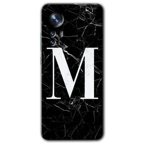 Xiaomi Mi 12 Kılıf HD Desen Baskılı Arka Kapak - Siyah Mermer Desenli M Harfi
