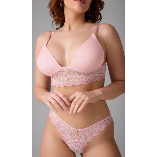 Dantel Detaylı Bralet Sütyen Ve Slip Külot Takım Pudra
