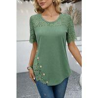 Kadın Kısa Kollu Dantel Detaylı Yandan Düğmeli Waffle Bluz