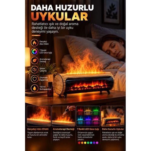 Şömine Görünümlü Hava Nemlendirici 150 Ml 7 Renk Led Işıklı Ultrasonik Hava Nemlendirici Ahşap