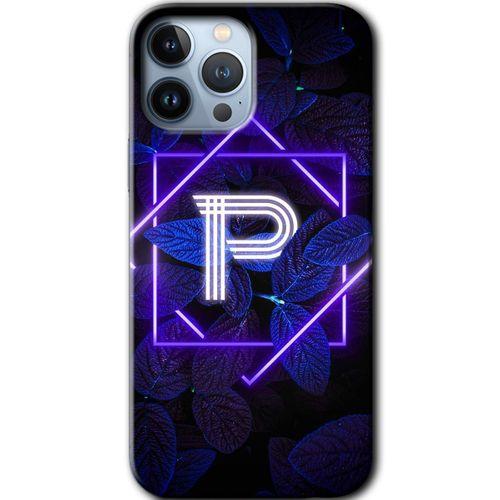 BeRa Aksesuar iPhone 13 Pro Kılıf Baskılı Kapak - Dark Neon Yaprak P Harfi +Tam Kaplayan Mat Seramik