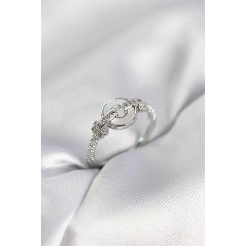 Gümüş Renk Daire Form Sedef ve Zirkon Taşlı Kadın Yüzük