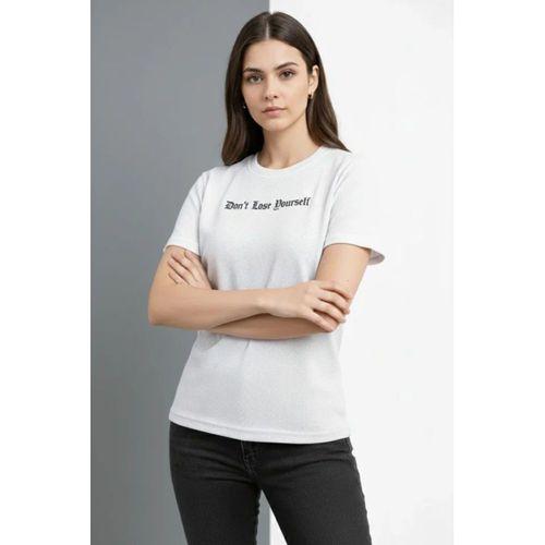 Wafıl Kumaş Tişört Regular Kalıp Bisiklet Yaka Baskılı Günlük Basic T-Shirt - Beyaz