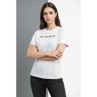 Wafıl Kumaş Tişört Regular Kalıp Bisiklet Yaka Baskılı Günlük Basic T-Shirt - Beyaz