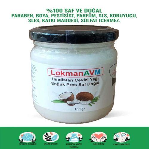 LokmanAVM Hindistan Cevizi Yağı Soğuk Pres Saf Doğal Cam Kavanoz 150 Gr - 210 ML