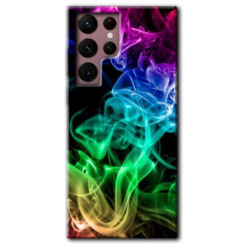 Samsung Galaxy S22 Ultra Kılıf HD Desen Baskılı Arka Kapak + Temperli Cam - Smoke Colorful