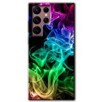 Samsung Galaxy S22 Ultra Kılıf HD Desen Baskılı Arka Kapak + Temperli Cam - Smoke Colorful