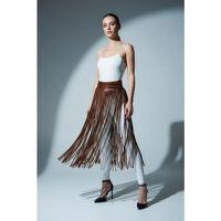 Kahverengi Etek Deri Görünümlü Püsküllü Yüksek Bel Etek - Brf1090