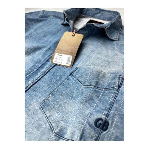 Slim Fit Saf Pamuk Denim Kumaş Kot Gömlek-- Buz Mavisi---