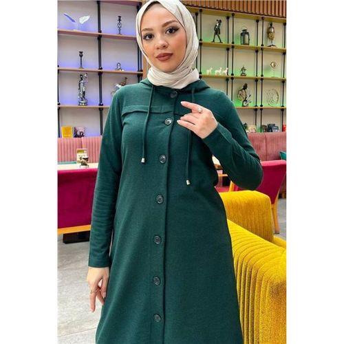 Kapşonlu Düğmeli Sade Basic Uzun Tunik ve Pantolon İkili Spor Takım - 03072.021 - Nefti