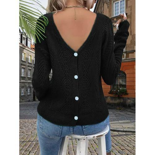 Kadın Uzun Kollu V Yakalı Arkası Düğmeli Triko Bluz