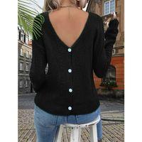 Kadın Uzun Kollu V Yakalı Arkası Düğmeli Triko Bluz