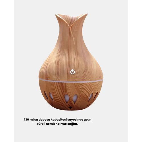 Ahşap Desenli Aromaterapi Difüzör 130 Ml Ultrasonik Ve 7 Renk Led Işıklı