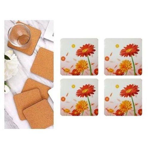 Ahşap Bardak Altlığı 4 Adet Çiçek Desen 9X9Cm