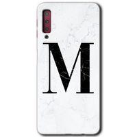 Potkal Hediye Fabrikası Samsung Galaxy A7 2018 Kılıf HD Desen Baskılı Arka Kapak - Beyaz Mermer Desenli M Harfi