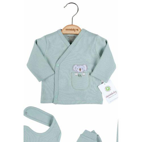 Koala Nakışlı Çizgili 5'li % 100 Pamuk Hastane Çıkış Seti