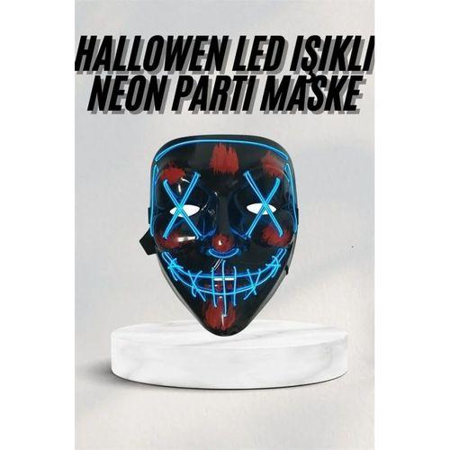 Led Işıklı Neon Maske Cadılar Bayramı Maskesi Korkunç Korku Maskesi