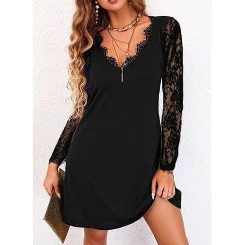 Kadın Uzun Kollu Yaka Ve Kol Dantel Detay Sandy Mini Boy Elbise